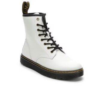 Dr. Martens Women’s 8 Zavala White Leather Combat Boots Lace Up Whimsigoth New